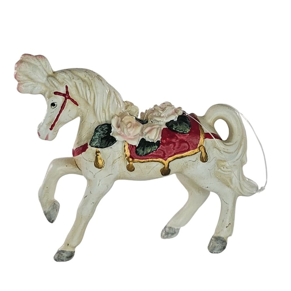 Vintage White Circus Carousel Horse Pony Figurine Ornament
